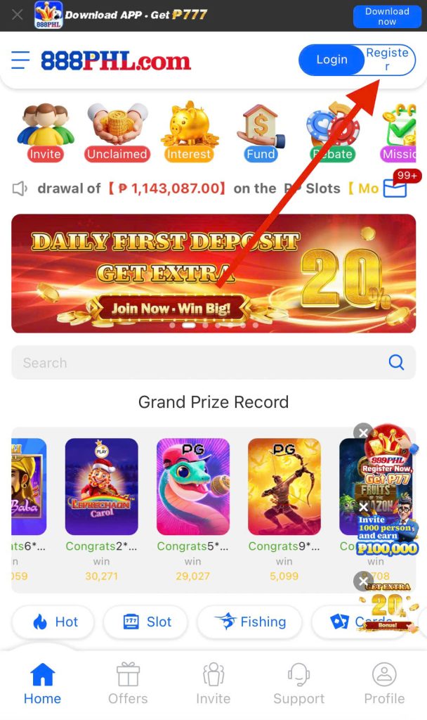 Step 1: Access the Home Page and Click Register