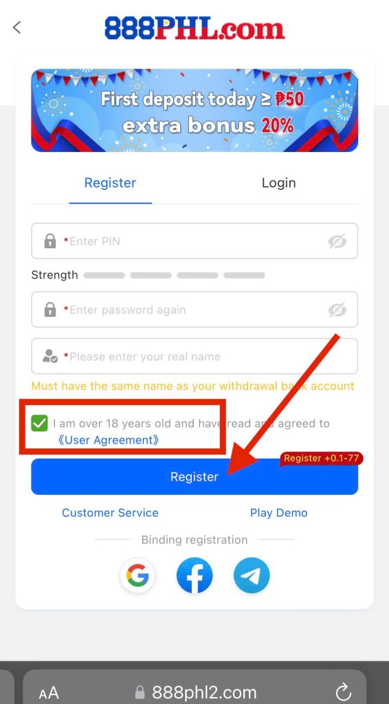 Step 3: Confirm that you are 18 years old and submit your registration request