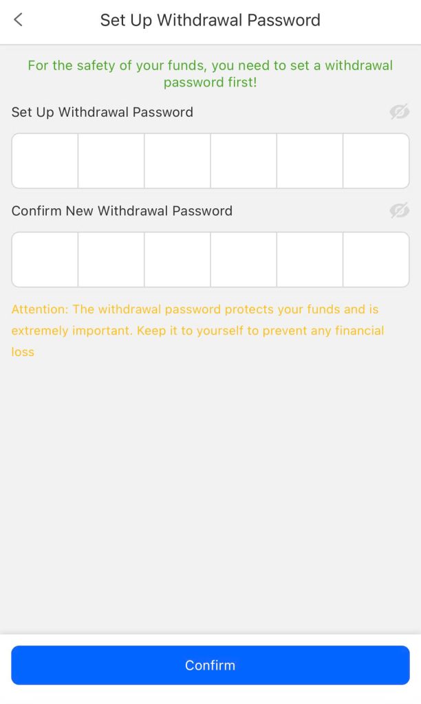 Step 2: Set Withdrawal Password