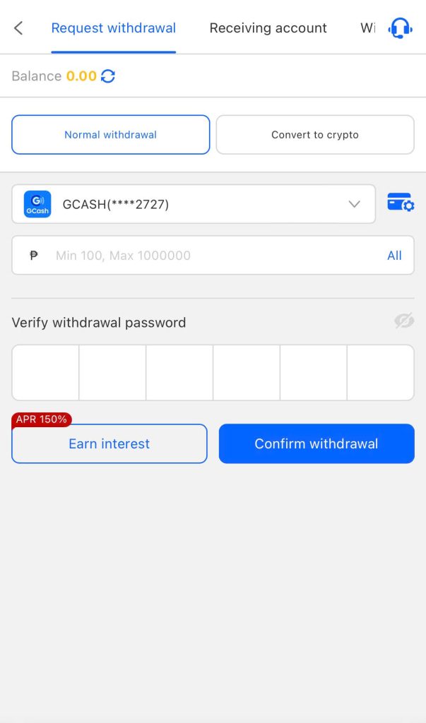 Step 4: Select Method and submit Withdrawal Request